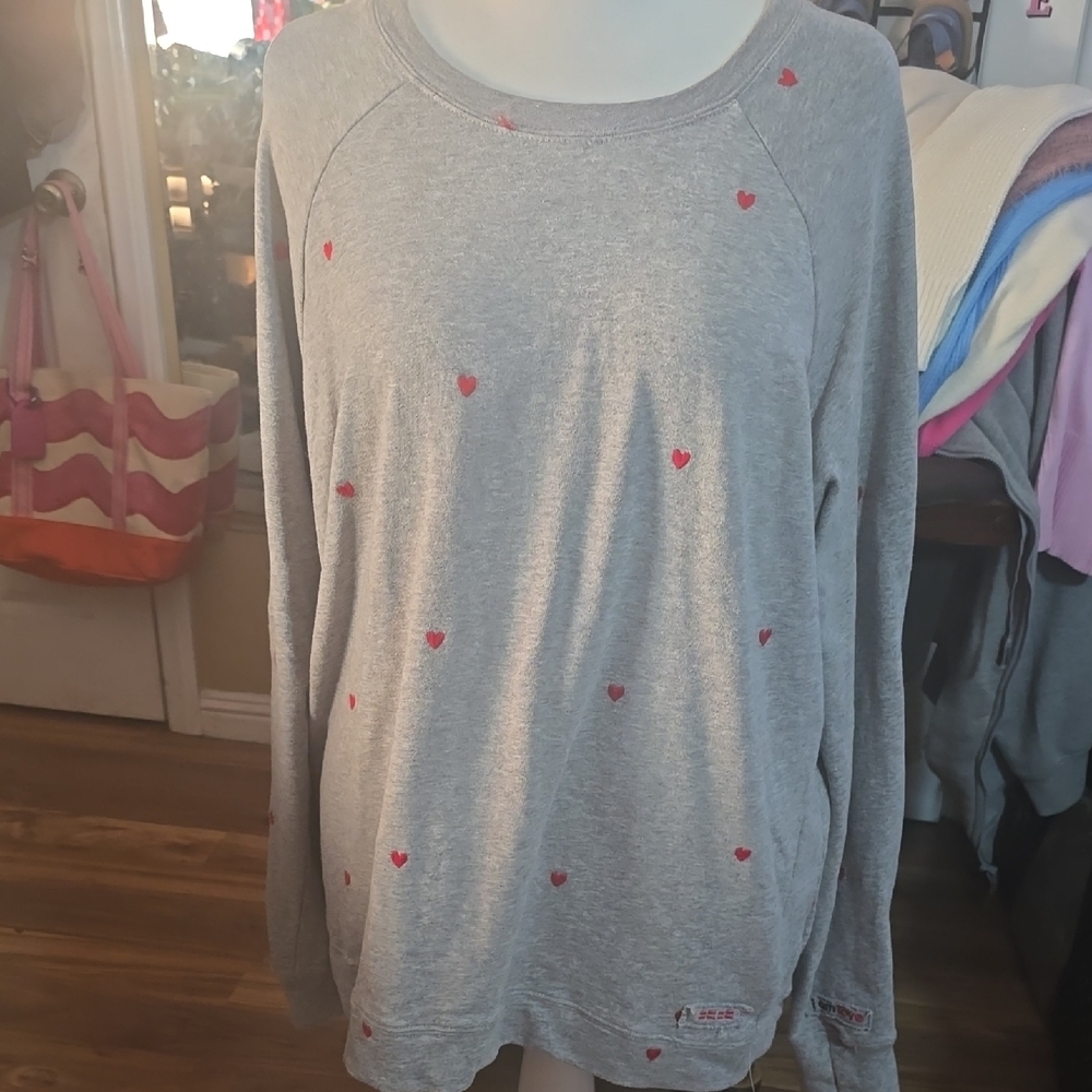 Gray Sweatshirt with Red Heart Accents